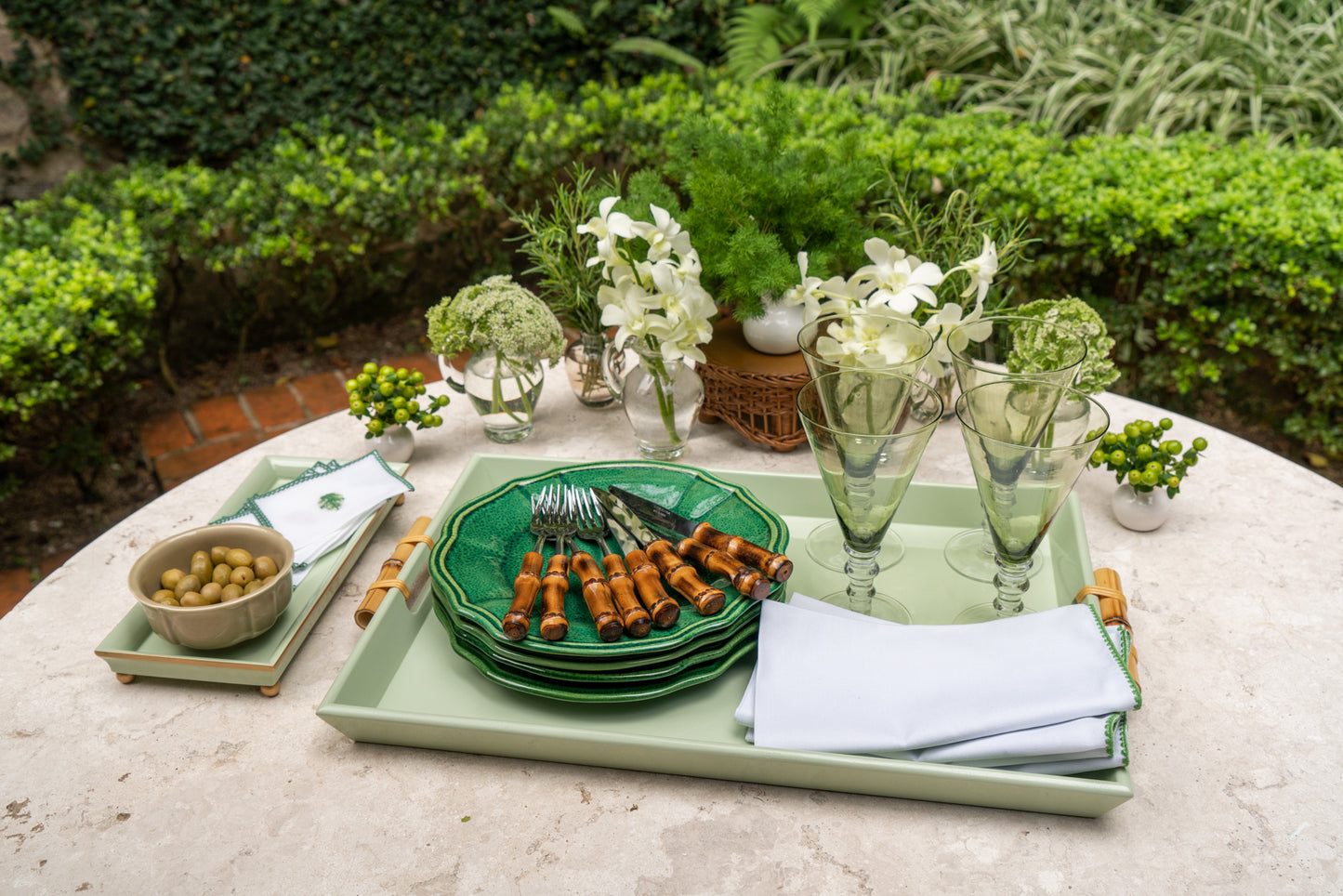 Bandeja Tânia Modelo Novo P Bambuzinho em MDF Laqueado - Verde Celadon Claro