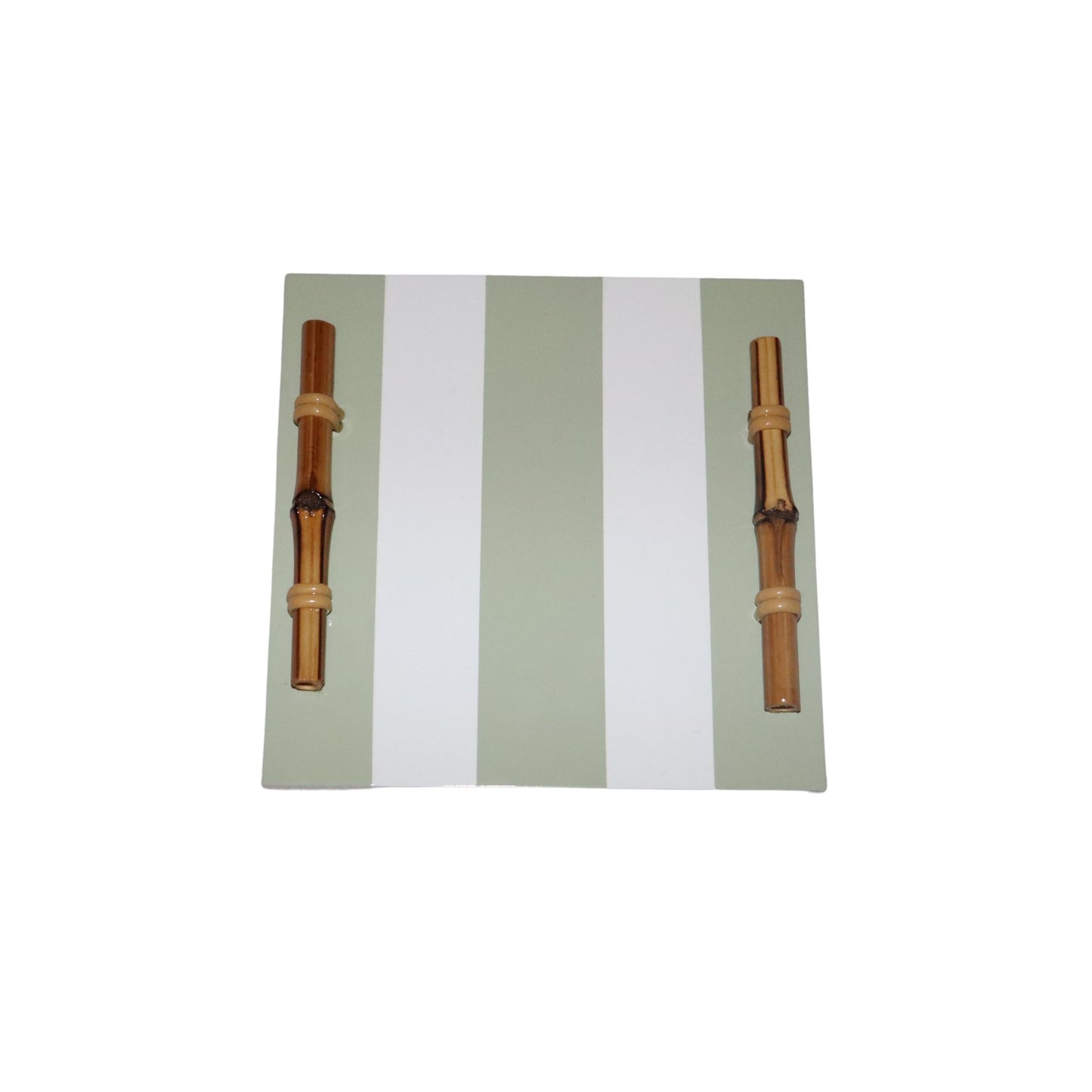 Porta Jarra Bambuzinho em MDF Laqueado Listrado - Branco e Verde Celadon Claro