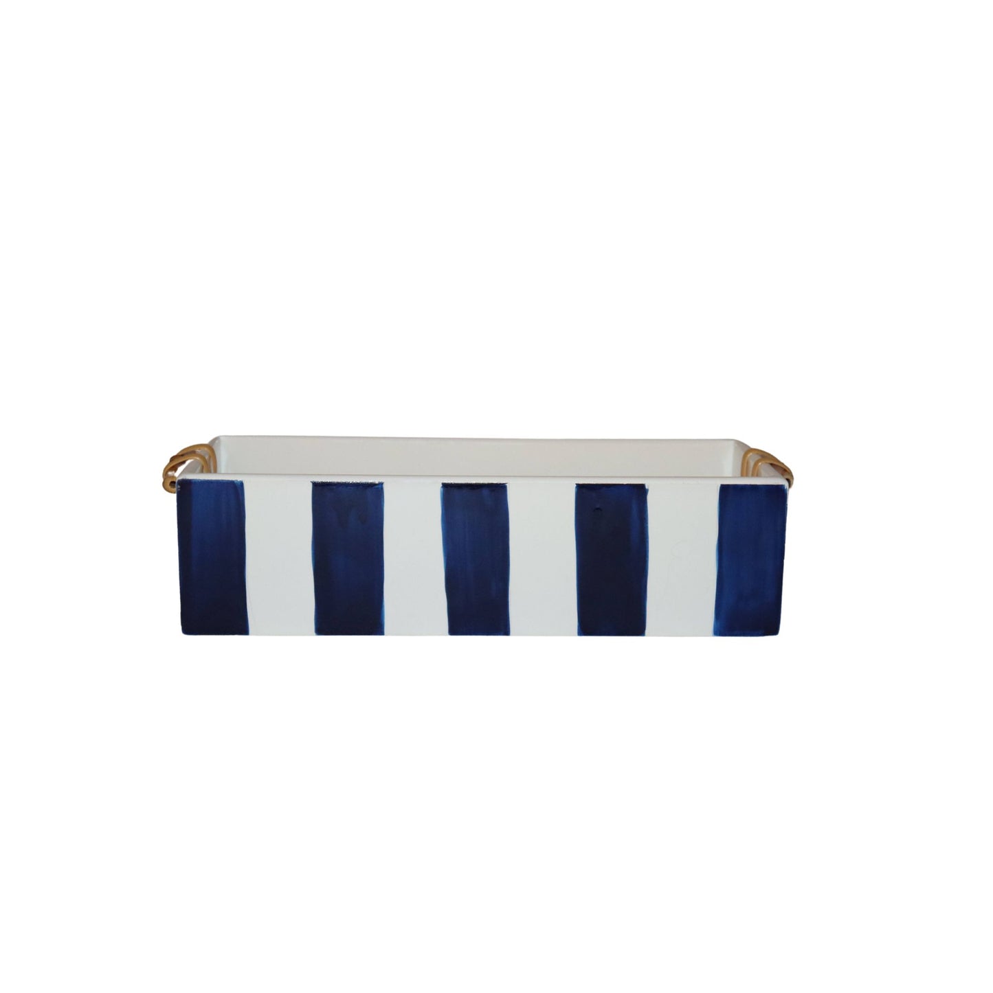 Galheteiro G Bambuzinho Listrado com Textura em Cerâmica - Azul Bic e Branco