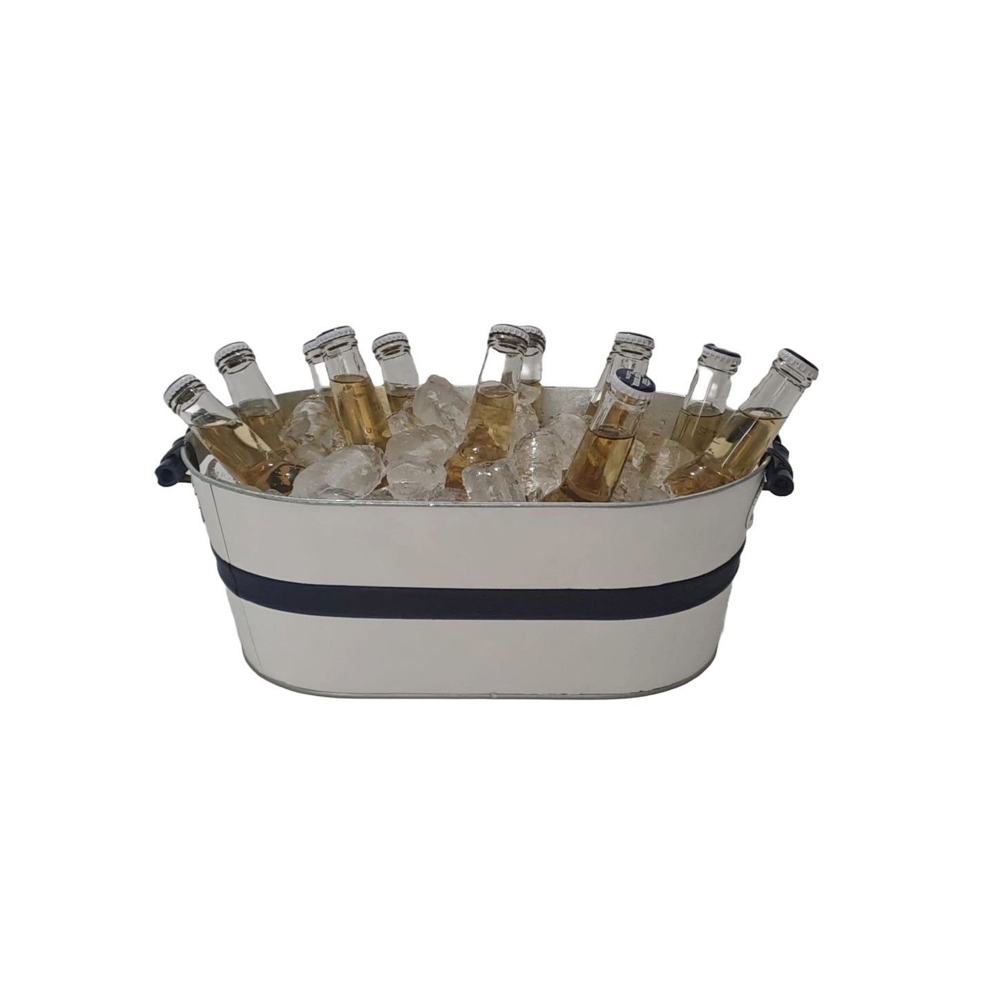 Balde de Gelo Galvanizado Oval Laqueado - Branco com Faixa em Azul Bic