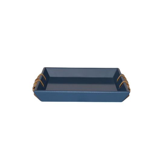 Bandeja Tânia Modelo Novo Quadrado P Bambuzinho em MDF Laqueado - Azul Hortência