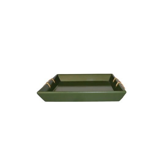 Bandeja Tânia Modelo Novo Quadrado P Bambuzinho em MDF Laqueado - Verde Exército