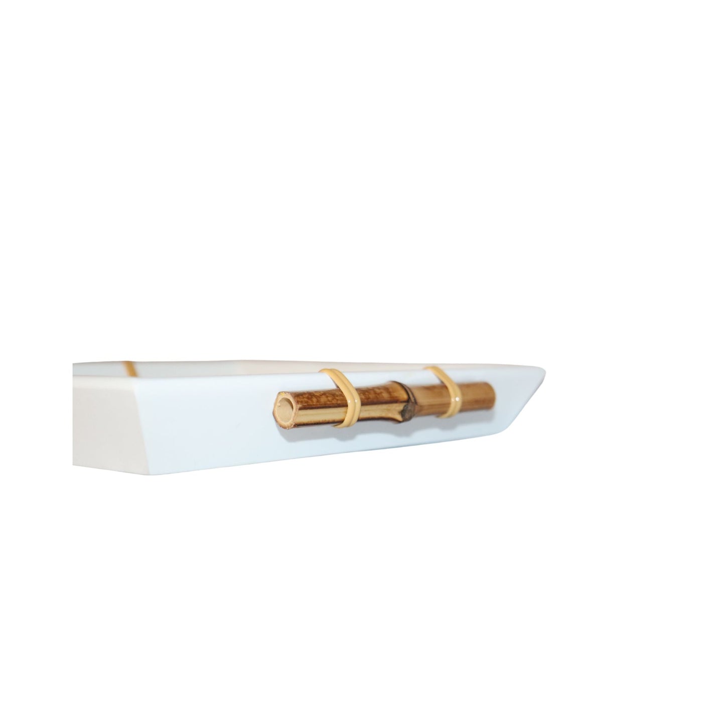 Bandeja Tânia Modelo Novo Quadrado P Bambuzinho em MDF Laqueado - Branco