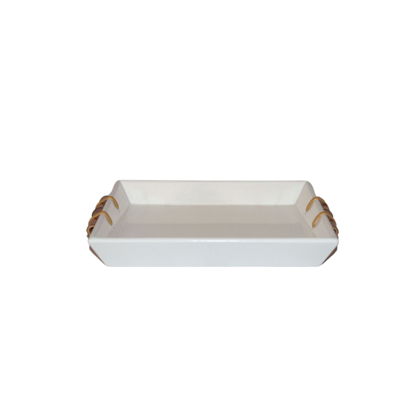 Bandeja Tânia Modelo Novo Quadrado P Bambuzinho em MDF Laqueado - Branco