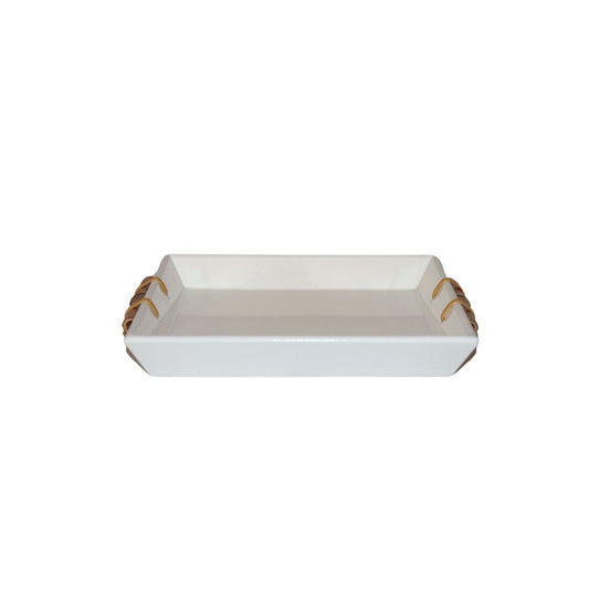 Bandeja Tânia Modelo Novo Quadrado P Bambuzinho em MDF Laqueado - Branco