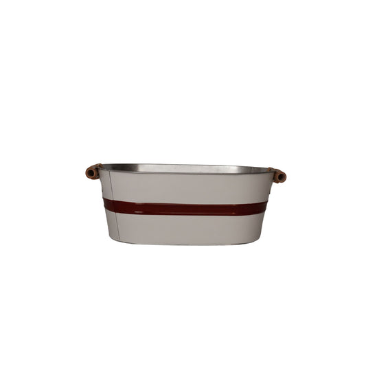 Balde de Gelo Galvanizado Oval Laqueado - Branco com Faixa em Vermelho Méia